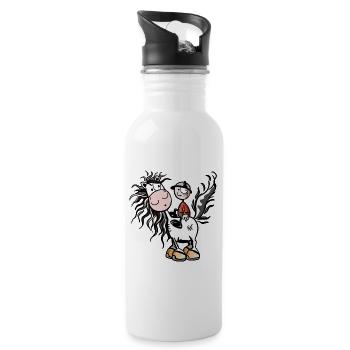 Junge aufm Pferdchen - Trinkflasche mit integriertem Trinkhalm - Weiß - Rechts