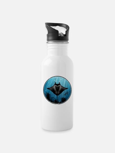 Mantarochen - Trinkflasche mit integriertem Trinkhalm - Weiß