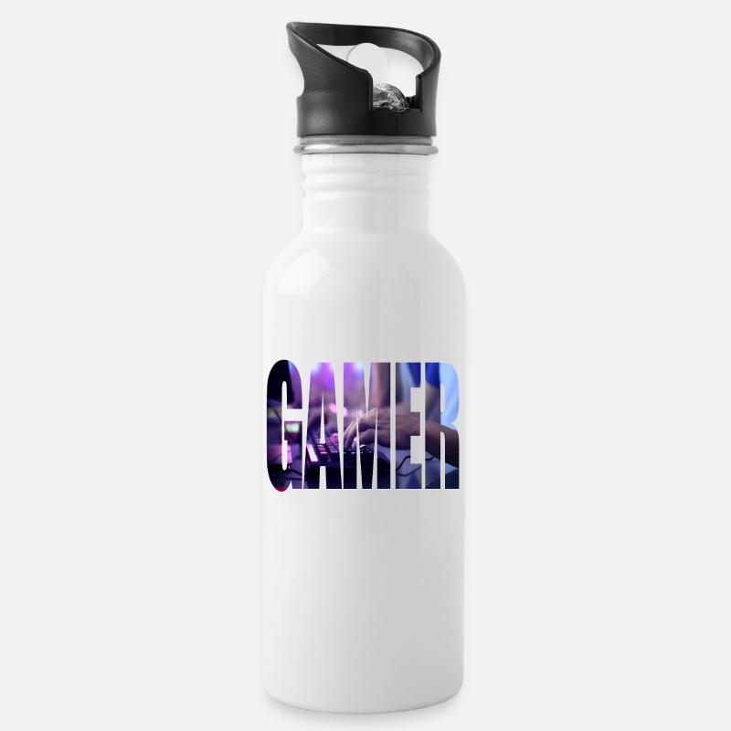 gamer - Trinkflasche mit integriertem Trinkhalm - Weiß