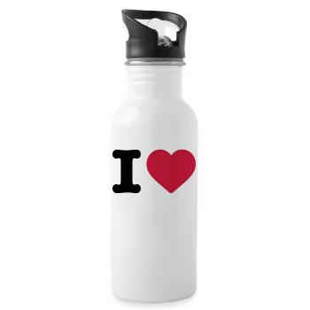J'aime la conception de logo aime la police coeur coeur rouge - Gourde avec paille intégrée - blanc - Droite