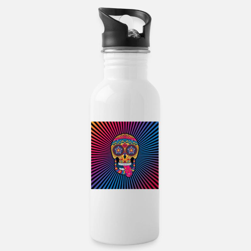 affiche de crâne de bonbons mexicains calavera crâne coloré - Gourde avec paille intégrée - blanc