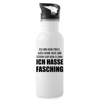 Ich hasse Fasching - Trinkflasche mit integriertem Trinkhalm - Weiß - Rechts