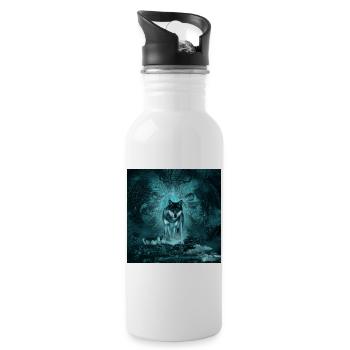 Awesome wolf at night - Water bottle with straw - white - Right