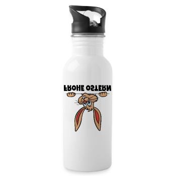 Frohe Ostern Osterhase Osterhäschen Sprüche - Trinkflasche mit integriertem Trinkhalm - Weiß - Rechts
