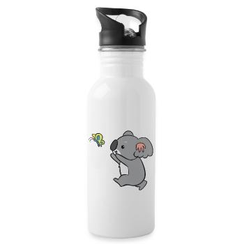 Koala - catches butterfly - Water bottle with straw - white - Right