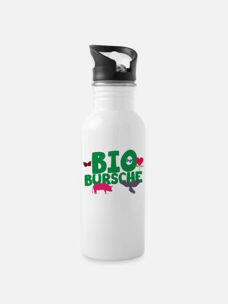 Bio Bursche Landwirt Bauer Förster Natur Bio Tiere - Trinkflasche mit integriertem Trinkhalm - Weiß