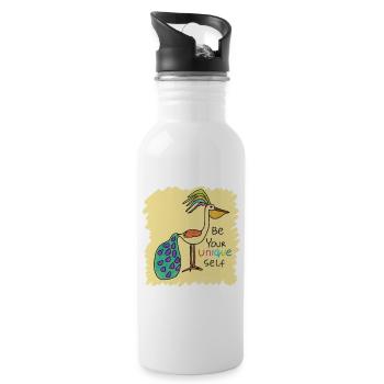 Schöner Vogel, lustig, speziell, einzigartig mit Text - Trinkflasche mit integriertem Trinkhalm - Weiß - Rechts