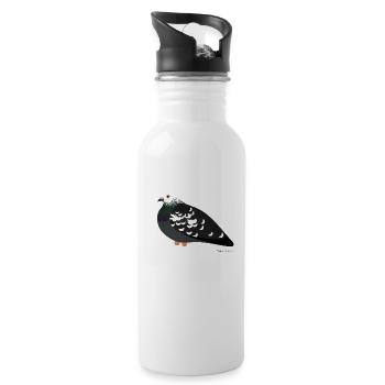 "Teddy" The city pigeon with a white head - Water bottle with straw - white - Right