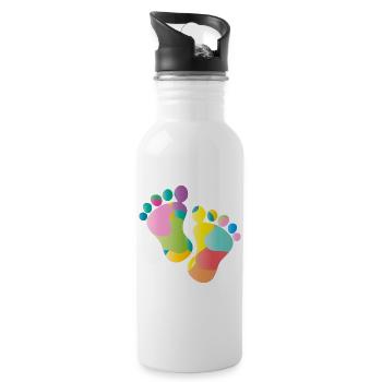 kunterbunte Baby Fußabdrücke - Trinkflasche mit integriertem Trinkhalm - Weiß - Rechts