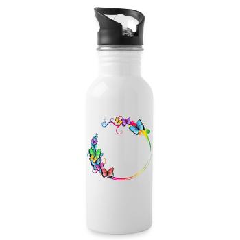 bunter Schmetterlings Rahmen für eigene Texte - Trinkflasche mit integriertem Trinkhalm - Weiß - Rechts