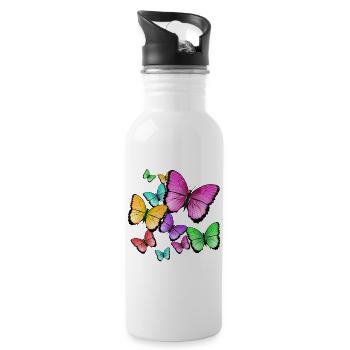 papillons de couleur sauvage - Gourde avec paille intégrée - blanc - Droite