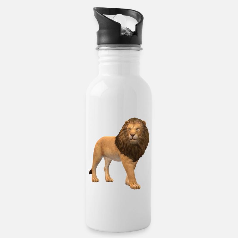 3D Löwe - Trinkflasche mit integriertem Trinkhalm - Weiß