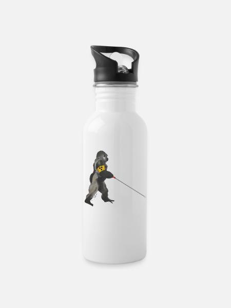 blinder Gorilla - Trinkflasche mit integriertem Trinkhalm - Weiß