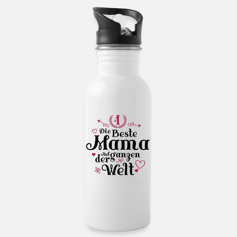 Die Beste Mama Herz Spruch - Trinkflasche mit integriertem Trinkhalm - Weiß