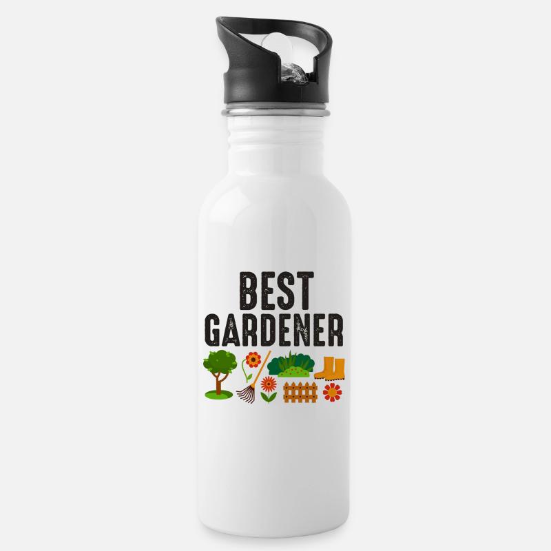 Bester Gärtner - Trinkflasche mit integriertem Trinkhalm - Weiß