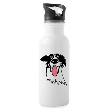 Border Collie mignon - Gourde avec paille intégrée - blanc - Droite