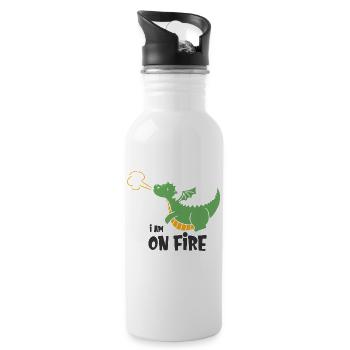 Humorvoller Feuerdrache für Kinder - Trinkflasche mit integriertem Trinkhalm - Weiß - Rechts