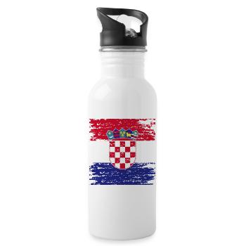 Authentisches kroatisches Flaggenwappen - Trinkflasche mit integriertem Trinkhalm - Weiß - Rechts