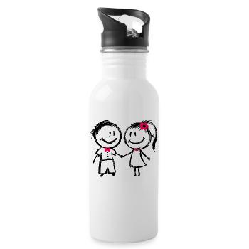 Couple Couple Love Love Romance Relationship - Water bottle with straw - white - Right