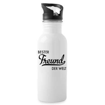 Bester Freund der Welt - Trinkflasche mit integriertem Trinkhalm - Weiß - Rechts