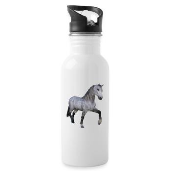 Grauer Wildpferd im Galopp - Trinkflasche mit integriertem Trinkhalm - Weiß - Rechts