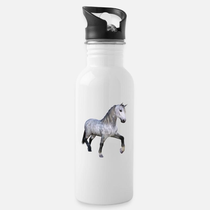 Cheval sauvage gris au galop - Gourde avec paille intégrée - blanc