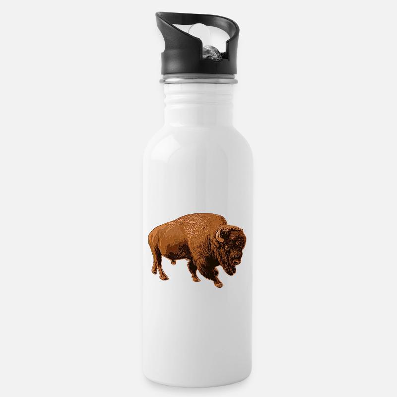 Bison - Trinkflasche mit integriertem Trinkhalm - Weiß