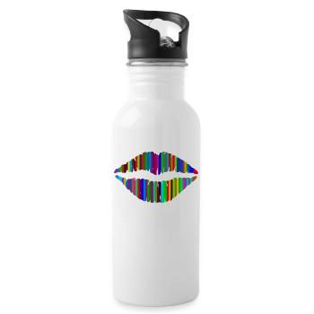 Küsse und farbige Lippen - Trinkflasche mit integriertem Trinkhalm - Weiß - Rechts