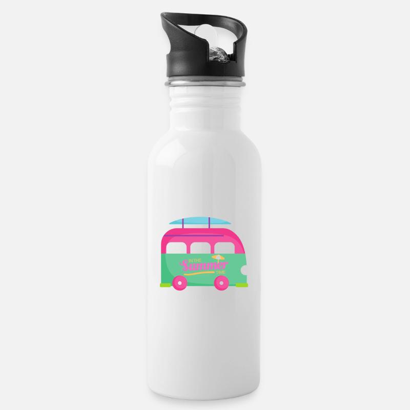 Sommerzeit lässiger Van für den Sommer - Trinkflasche mit integriertem Trinkhalm - Weiß