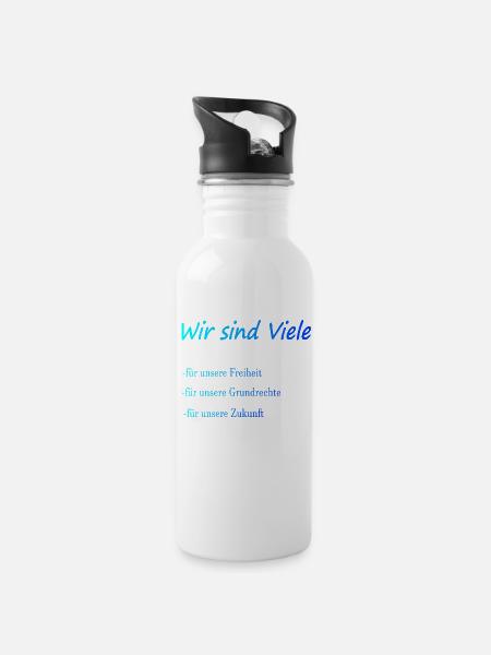 Wir sind Viele für unsere Freiheit, Grundrechte - Trinkflasche mit integriertem Trinkhalm - Weiß