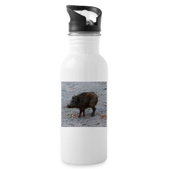 Wildschwein Jäger Förster jagen Wald Geschenk - Trinkflasche mit integriertem Trinkhalm - Weiß - Rechts