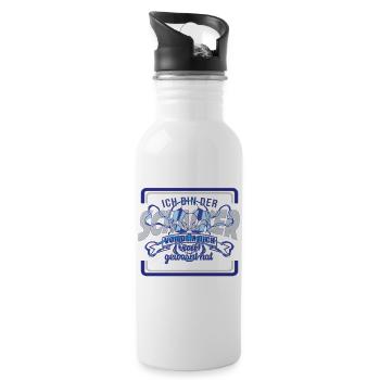 Schalker Warnung | Gelsenkirchen Schalke Geschenk - Trinkflasche mit integriertem Trinkhalm - Weiß - Rechts