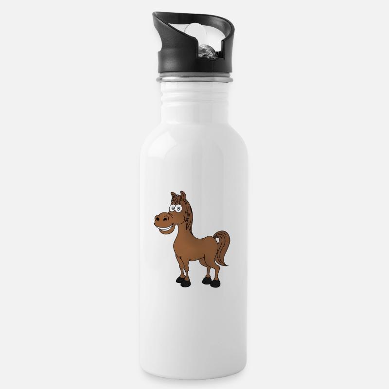 Lustiges Pferd - Trinkflasche mit integriertem Trinkhalm - Weiß