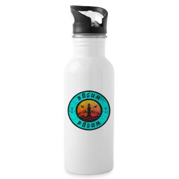 Büsum Leuchtturm Design / Geschenkidee - Trinkflasche mit integriertem Trinkhalm - Weiß - Rechts