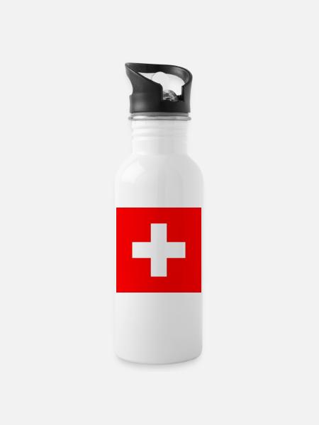 Swiss cross large - Water bottle with straw - white