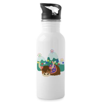 Schlafender tibetischer Yak - Trinkflasche mit integriertem Trinkhalm - Weiß - Rechts