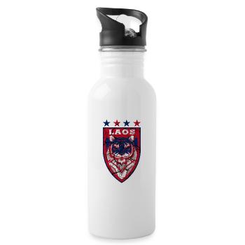 Laos Tiger Wappen Design / Geschenkidee - Trinkflasche mit integriertem Trinkhalm - Weiß - Rechts