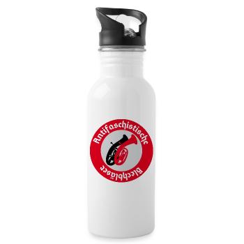 Antifaschistische Baritonbläser Pfade - Trinkflasche mit integriertem Trinkhalm - Weiß - Rechts