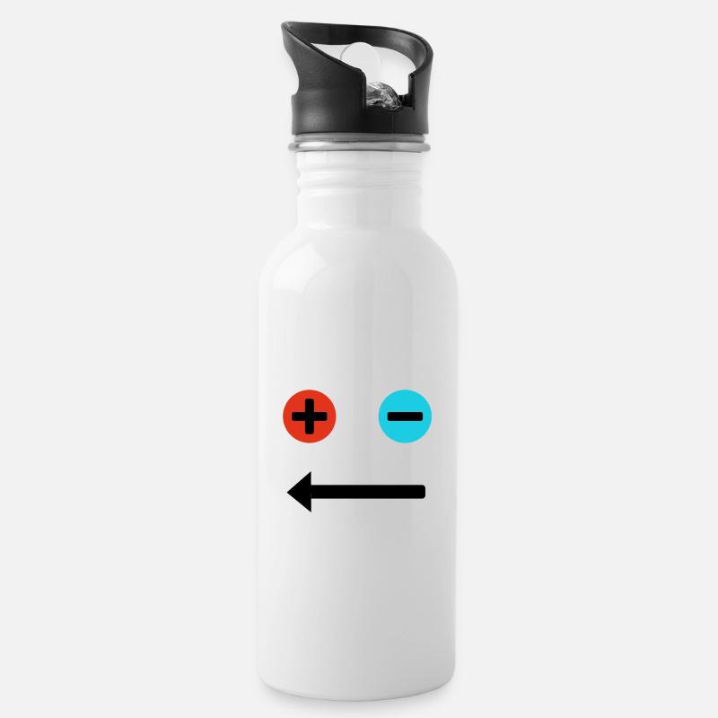 Plus and minus face - Water bottle with straw - white
