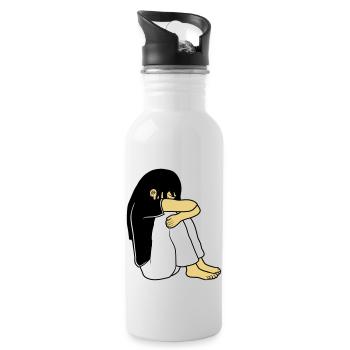 Sad sitting girl - Water bottle with straw - white - Right