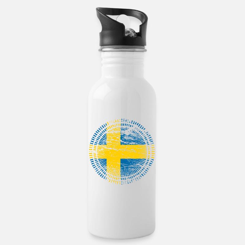 Schweden - Trinkflasche mit integriertem Trinkhalm - Weiß