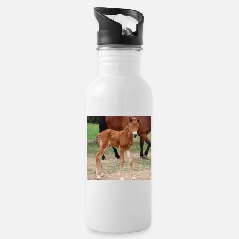 Pferd Pferdeposter - Trinkflasche mit integriertem Trinkhalm - Weiß