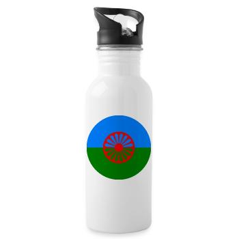 round sticker flag of romani people gift idea - Water bottle with straw - white - Right