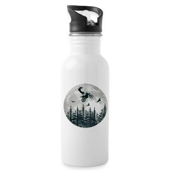 Motorcross Mond Silhouette Geschenk Motorcycle - Trinkflasche mit integriertem Trinkhalm - Weiß - Rechts