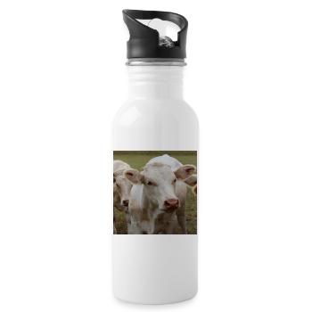 Kuh Poster - Trinkflasche mit integriertem Trinkhalm - Weiß - Rechts