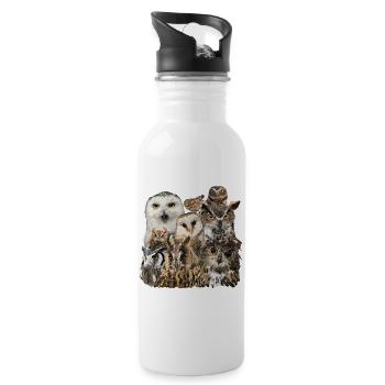 Owls - Water bottle with straw - white - Right