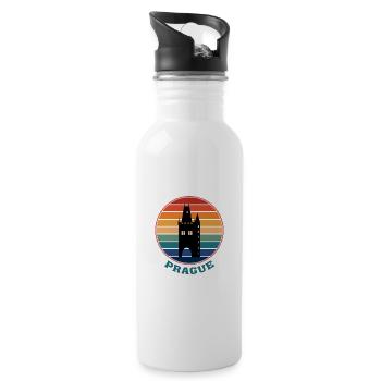 Prager Wahrzeichen Silhouette Tschechische Reise Souvenir - Trinkflasche mit integriertem Trinkhalm - Weiß - Rechts