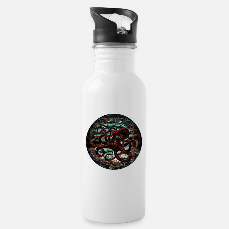 Krake Meer - Trinkflasche mit integriertem Trinkhalm - Weiß