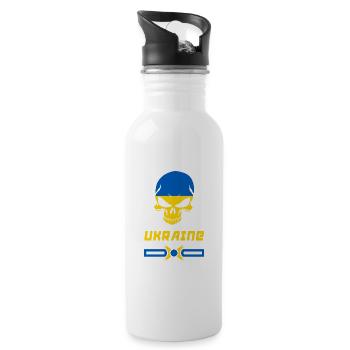 Ukraine Totenkopf Design / Geschenkidee - Trinkflasche mit integriertem Trinkhalm - Weiß - Rechts