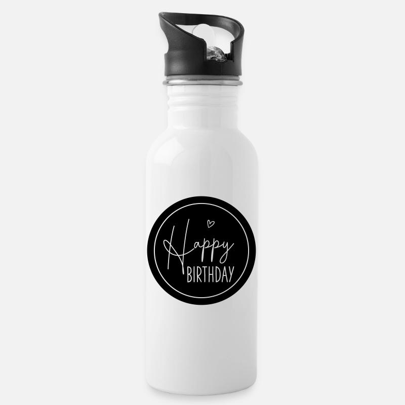 Happy Birthday Herz Geburtstag Geschenk - Trinkflasche mit integriertem Trinkhalm - Weiß